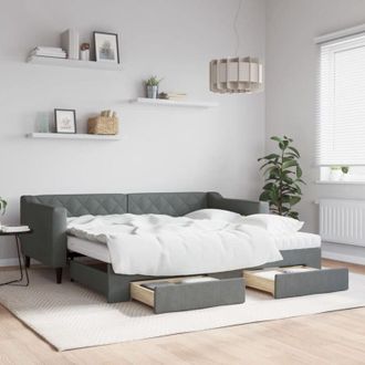 vidaXL Sof&aacute; Cama Nido Con Cajones Tela Gris Oscuro 90x190 Cm Vidaxl