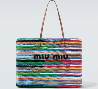 Miu Miu Large crochet leather-trimmed tote bag