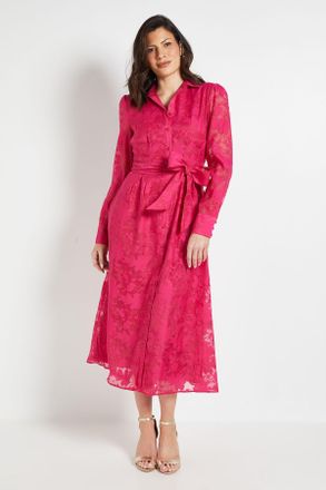 Wallis Womens Floral Organza Belted Midi dress - Pink - Size 16 UK