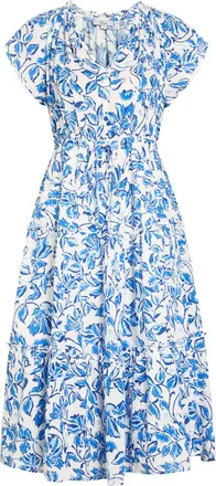 Rails Juni Floral-print Linen-blend Midi Dress - Blue - XL (UK16 / XL)