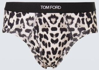 Tom Ford Leopard-print cotton-blend briefs