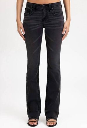 Miss Me Womens Rice Stitch Mid-Rise Boot Cut Jeans In Washed Black