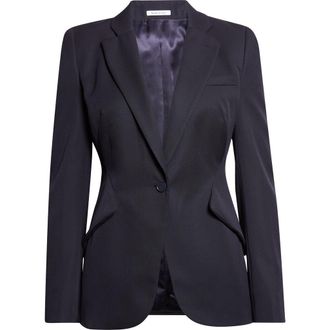 Alexander McQueen Strong Shoulder Wool Jacket in Indigo at Nordstrom, Size 10 Us