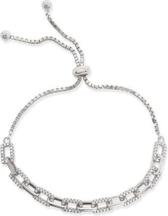 Suzy Levian Pav&eacute; Bolo Slider Bracelet in White at Nordstrom Rack