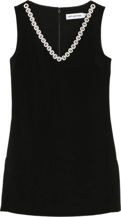 Self Portrait Black Crepe Crystal Trim Mini Dress