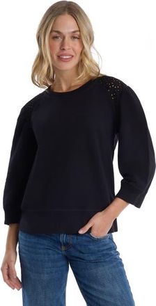Wilt 3/4 Sleeve with Eyelet Mix Top in Black at Nordstrom, Size X-Small