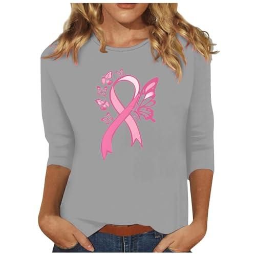 T-shirt Octobre Rose Femme - Soutien Cancer Du Sein 2025 - Manches Courtes Col Rond - Grande Taille