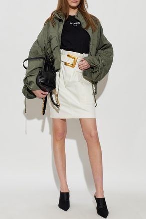 Balmain Cargo Skirt With Belt, Womens, White