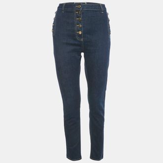 Elisabetta Franchi Dark Blue Button Detail Denim Skinny Jeans M Waist
