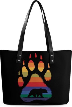 Generic LGBT Gay Rainbow Bear Paw Tote Bags for Women Cute Shoulder Purses Handbags
