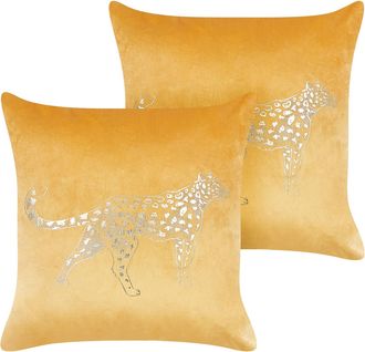 Beliani Beliani - Conjunto De 2 Cojines De Terciopelo Amarillo Mostaza Dorado 45 X 45 Cm Marula