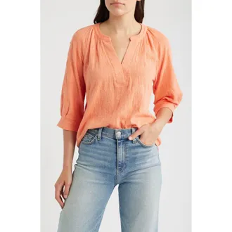 Nic+Zoe Lace Split Neck Top in Calypso at Nordstrom, Size Xx-Large