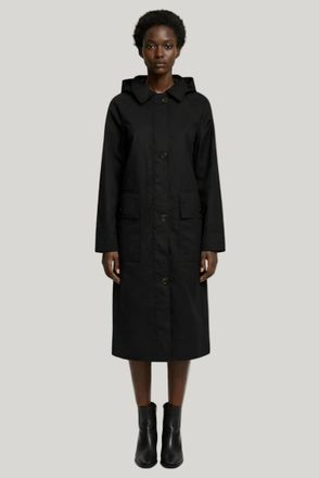 Elle Womens Waxed Cotton Long Coat in Black
