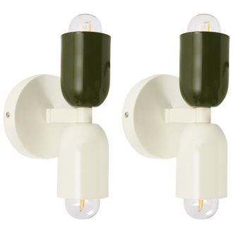 Beliani Conjunto De 2 L&aacute;mparas De Pared Con Dos Luces Orientadas Hacia Arriba Y Hacia Abajo Blanco Crema Topi