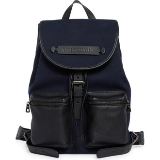 Longchamp 3D Leather & Twill Backpack in Navy/black at Nordstrom Rack