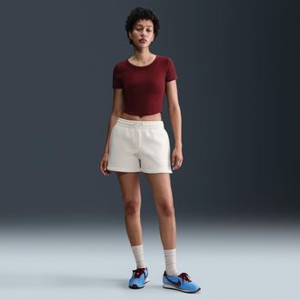 Nike Womens Nike Sportswear Phoenix Fleece Mid-Rise 4 Shorts in Brown | IH2108-104