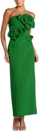 Mac Duggal Petite Crepe Strapless Midi Dress with 3D Flower Detail in Spring Green at Nordstrom, Size 10