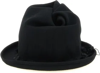 Yohji Yamamoto Black Solid Fedora Hat