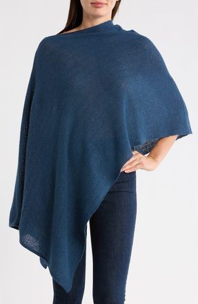 Portolano Lightweight Lambswool Cowl Neck Poncho in Denim at Nordstrom Rack