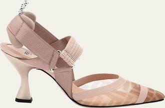 Fendi Colibri 85mm FF Mesh Slingback High-Heel Pumps