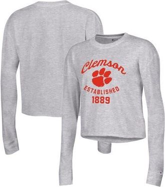 Champion Womens Champion Gray Clemson Tigers Boyfriend Cropped Long Sleeve T-Shirt at Nordstrom, Size Xx-Large