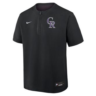 Nike Colorado Rockies Authentic Collection Nike Mens Dri-FIT MLB 1/4-Zip Short-Sleeve Windshirt in Black | 04HF0GIMDNV-Q9T