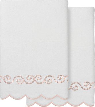 Linum Home Textiles 100% Turkish Cotton Symmetra Scallop 2Pc Embellished Bath Towel Set
