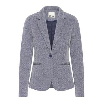 Ichi Ichi - Blauwe Herringbone Jacquard Blazer Jas - Dames - Jassen - Grijs - Maat: S Leer