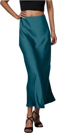 Generic Womens Satin Skirt Soft Silk Bodycon Long Skirts Going Out Party Cocktail Wedding Dressy Skirt Ladies Midi Length High Waist Elegant Office Work Forma