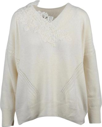 Ermanno Scervino V-hals Trui - Dames - V-hals truien - Wit - S - Wol - Truien & Vesten