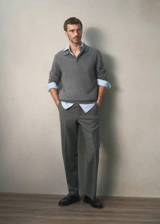Mango Pullover polo 100% cashmere bottoni grigio medio vigor&eacute; - Uomo - XXL - MANGO MAN