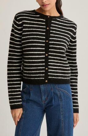Crescent Crew Neck Striped Cardigan in Black/ivory at Nordstrom, Size Small