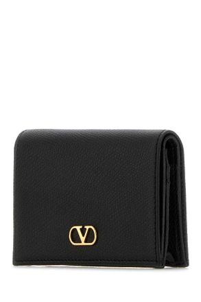Valentino Garavani Womens Black Leather Vlogo Wallet Nero Portafogli