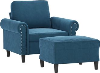 vidaXL Sill&oacute;n Con Taburete Terciopelo Azul 60 Cm Vidaxl