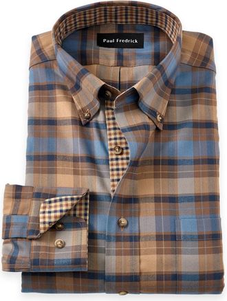 Paul Fredrick Non-iron Thermolite Flannel Plaid Dress Shirt With Contrast Trim