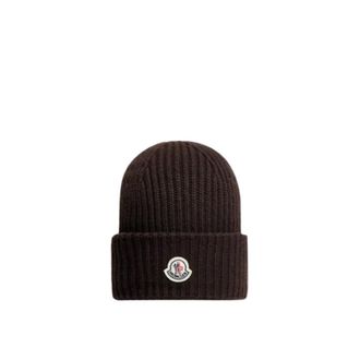Moncler Gorro de punto acanalado con parche de logo - Accessories - Hombre - Marr&oacute;n - ONE SIZE