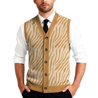 Generic Sweater Vest Mens V Neck Men Sleeveless For Button Down Stylish Earthy Yellow M
