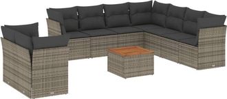 vidaXL Set De Sof&aacute;s De Jard&iacute;n Y Cojines 10 Pzas Rat&aacute;n Sint&eacute;tico Gris Vidaxl