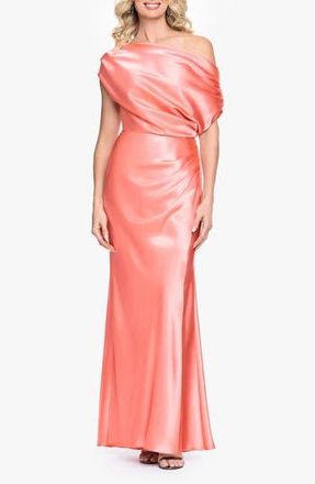 Betsy & Adam One-Shoulder Satin Sheath Gown in Coral at Nordstrom Rack, Size 12