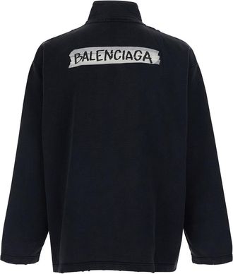 Balenciaga Mens Sweatshirt High-Neck Zip Black Cotton Sweatshirts Sweater