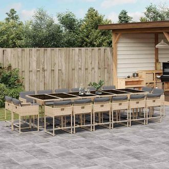 vidaXL Set Comedor De Jard&iacute;n 17 Pzas Con Cojines Rat&aacute;n Sint&eacute;tico Beige Vidaxl
