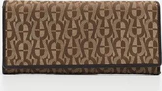 Aigner Beige/brown Signature Canvas And Leather Flap Continental Wallet