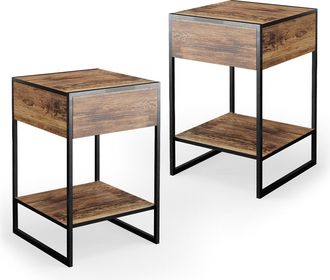 Vicco Mesa De Noche Fyrk, Madera Antigua, 43.5 X 66 Cm Lote De 2