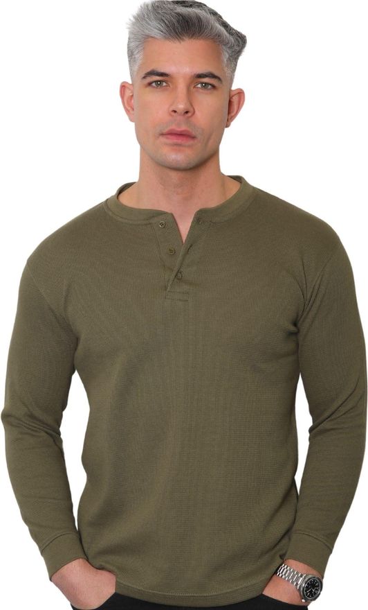 thumbnail image 2 of River Road Men's Long Sleeve Henley T-Shirt – Grandad Collar, Plain Solid, S-3XL (Multiple Colors) 2 of 4