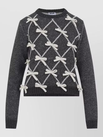 Moschino ribbon lattice bow crew knit sweater