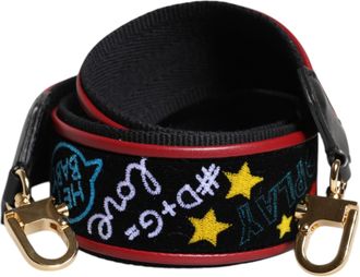 Dolce & Gabbana Womens Black Cotton Printed Bag Shoulder Strap Calf Lamb