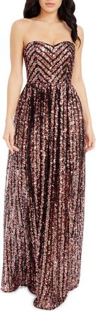 Dress The Population Audrina Sequin Strapless Gown in Raspberry Multi at Nordstrom, Size Xx-Large