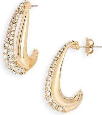 Nordstrom Rack Crystal J Hoop Earrings in Clear- Gold at Nordstrom Rack