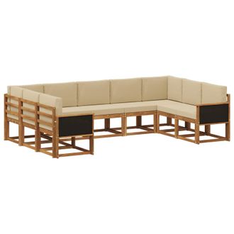 vidaXL Conjunto De Sof&aacute;s De Exterior Con Coj&iacute;n 9 Pcs Natural Y Beige Vidaxl