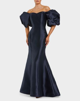 Mac Duggal Sweetheart Off-The-Shoulder Puff-Sleeve Gown